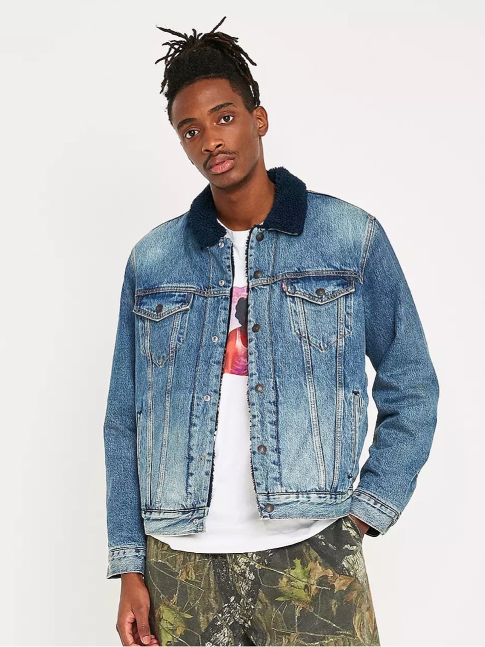 Levi's Light Blue Denim Jacket with Black Sherpa Collar